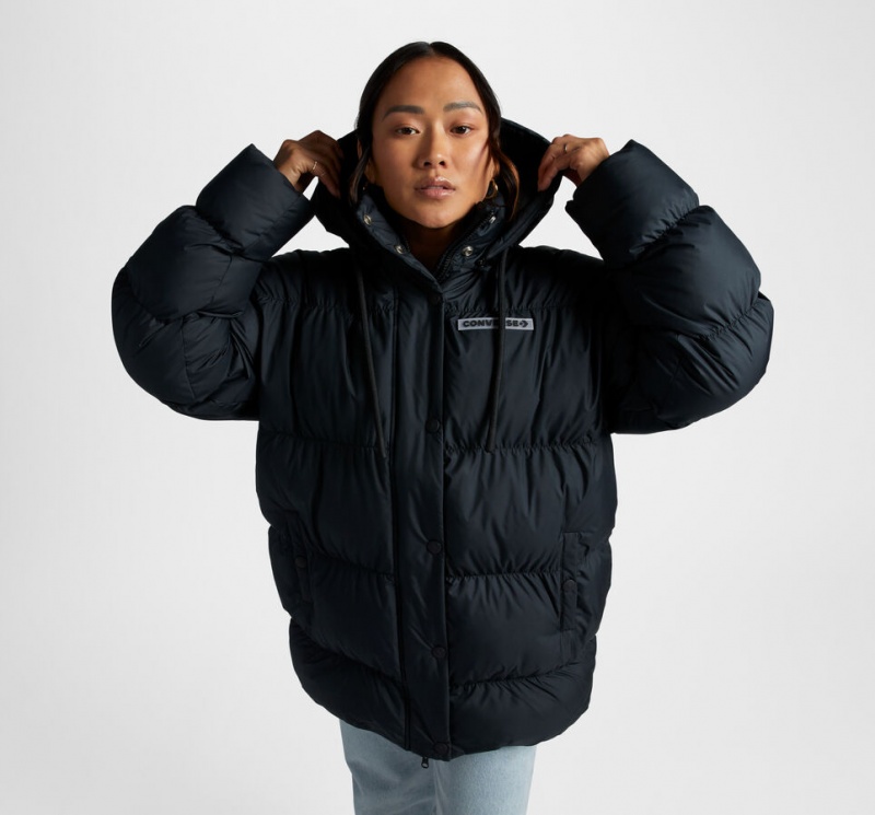 Converse Oversized Super Puffer Jacket Czarne | 206349-EKA
