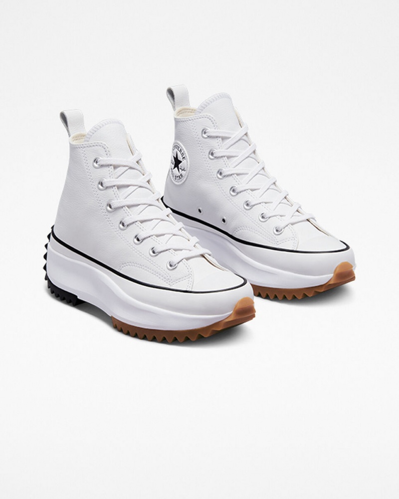 Converse Run Star Hike Platformie Foundational Skórzane Białe Czarne | 073481-RAZ