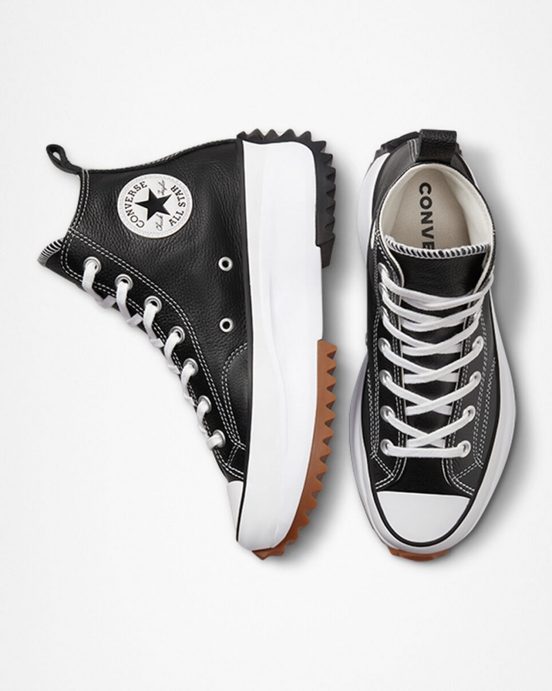 Converse Run Star Hike Platformie Foundational Skórzane Czarne Białe | 675392-QEL