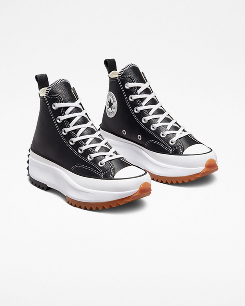 Converse Run Star Hike Platformie Foundational Skórzane Czarne Białe | 675392-QEL