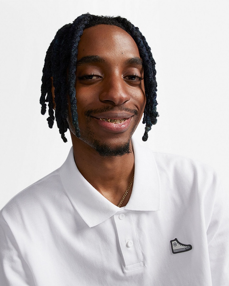 Converse Shoe Patch Polo Shirt Białe | 869713-UXF