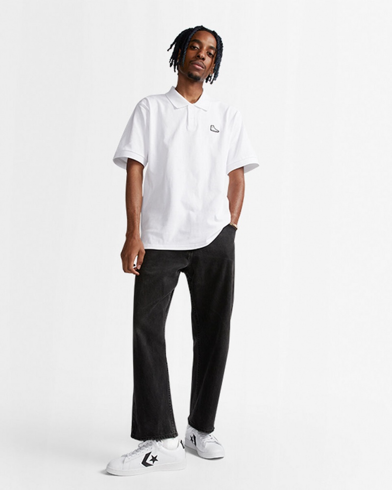 Converse Shoe Patch Polo Shirt Białe | 869713-UXF