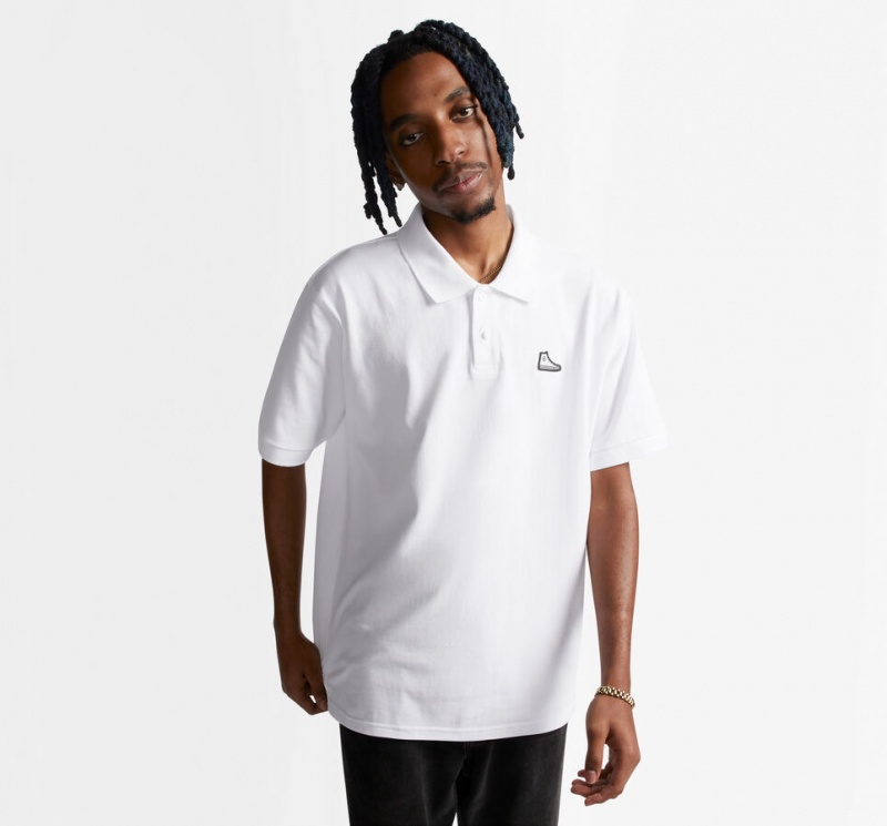 Converse Shoe Patch Polo Shirt Białe | 869713-UXF