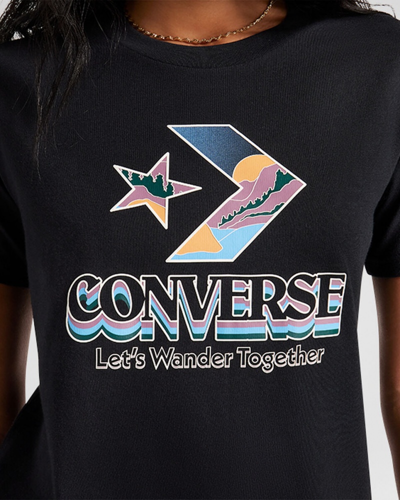Converse Star Chevron Mountain Grafiką T-Shirt Czarne | 621037-GDU