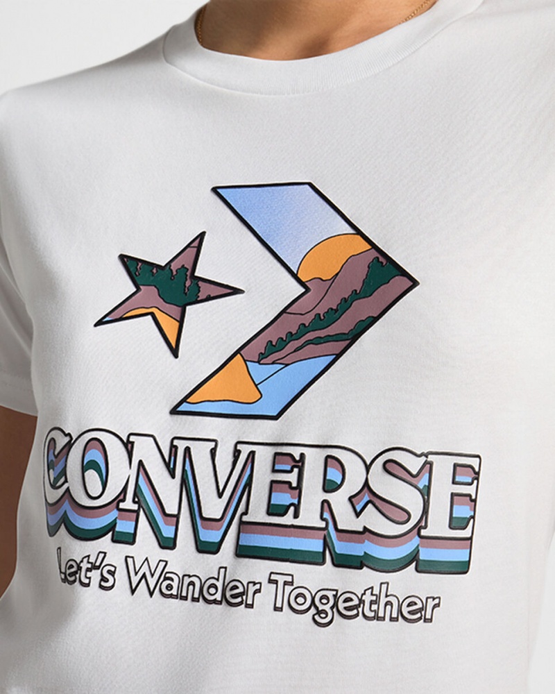 Converse Star Chevron Mountain Grafiką T-Shirt Białe | 075234-GNA